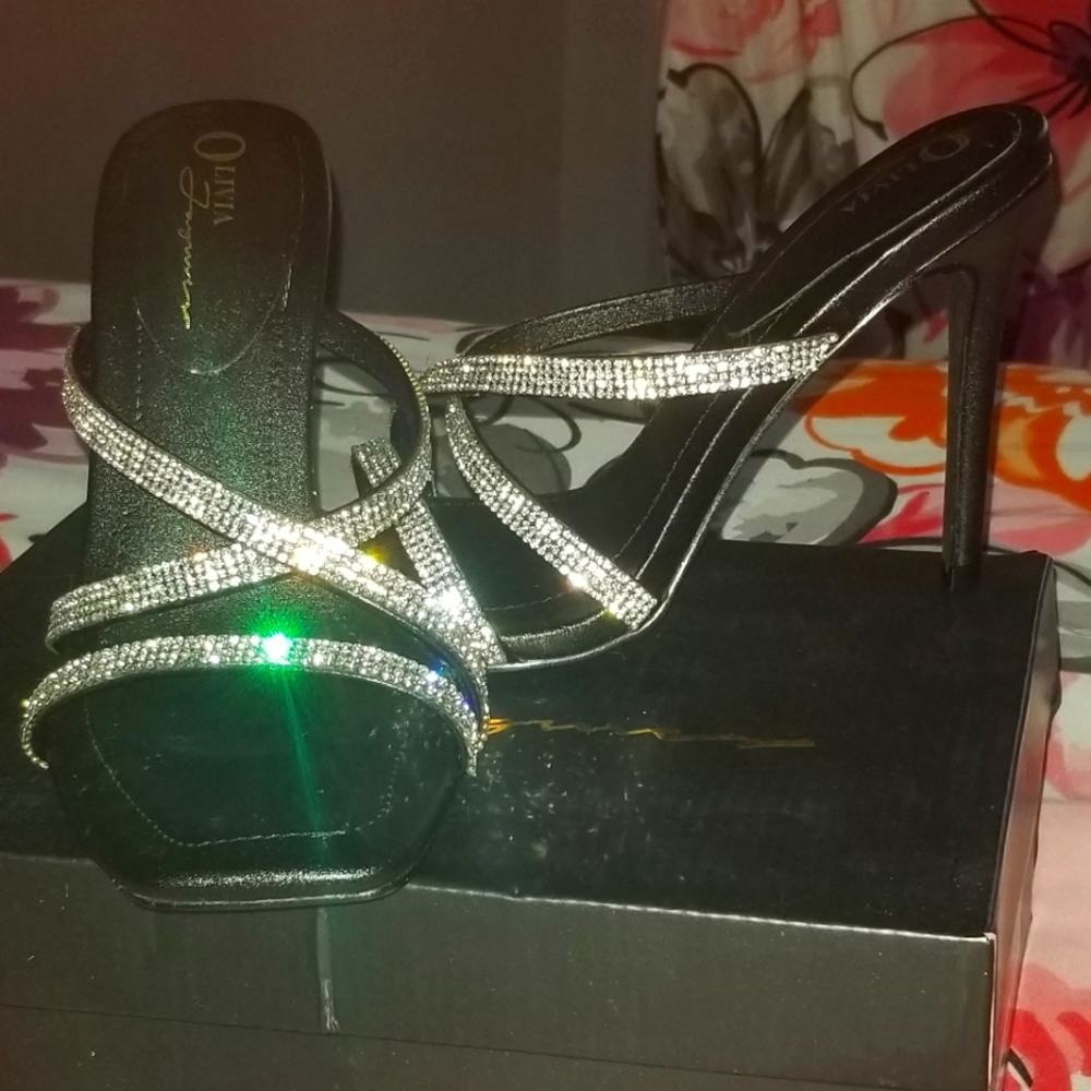 Black rhinestone heels